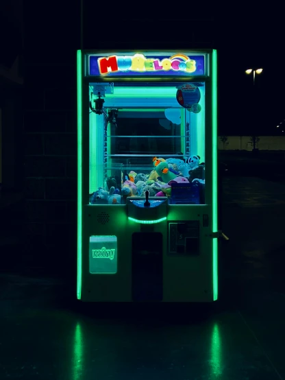 a vending machine in a parking lot at night, an album cover, unsplash contest winner, fantastic realism, kaws, toy photo, profile image, ((neon colors))