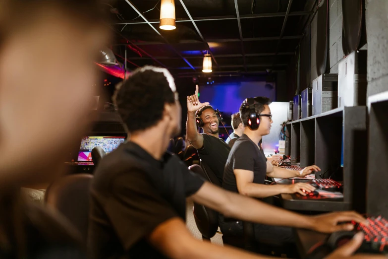 a group of people playing a video game, warwick saint, background image, profile image, diversity