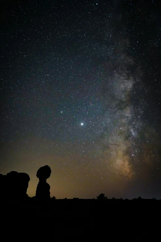 a couple of people sitting on top of a hill under a night sky, moab, over looking saturn, 2019 trending photo, tatooine