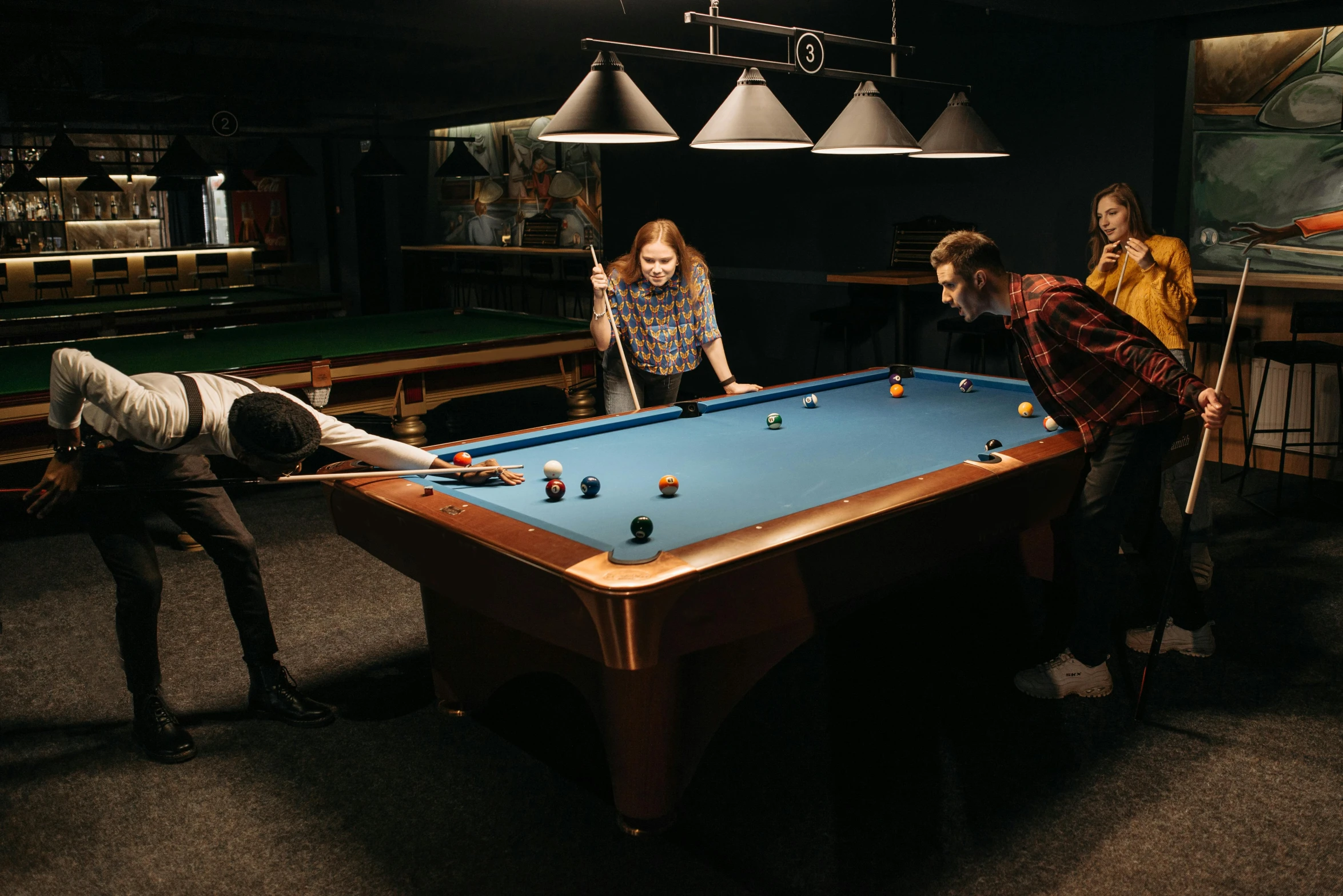 a group of people playing a game of pool, a portrait, unsplash contest winner, interactive art, 15081959 21121991 01012000 4k, teenager hangout spot, thumbnail, full length shot