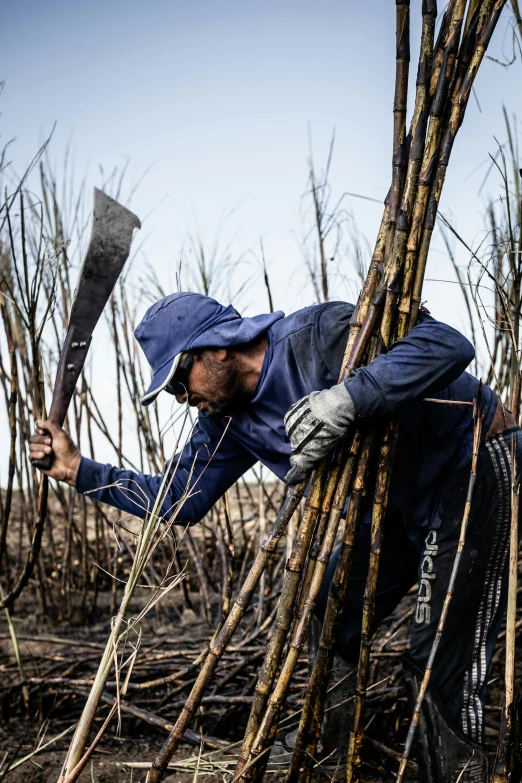 a man that is standing in the dirt, holding a cane, slash and burn, profile image, industries