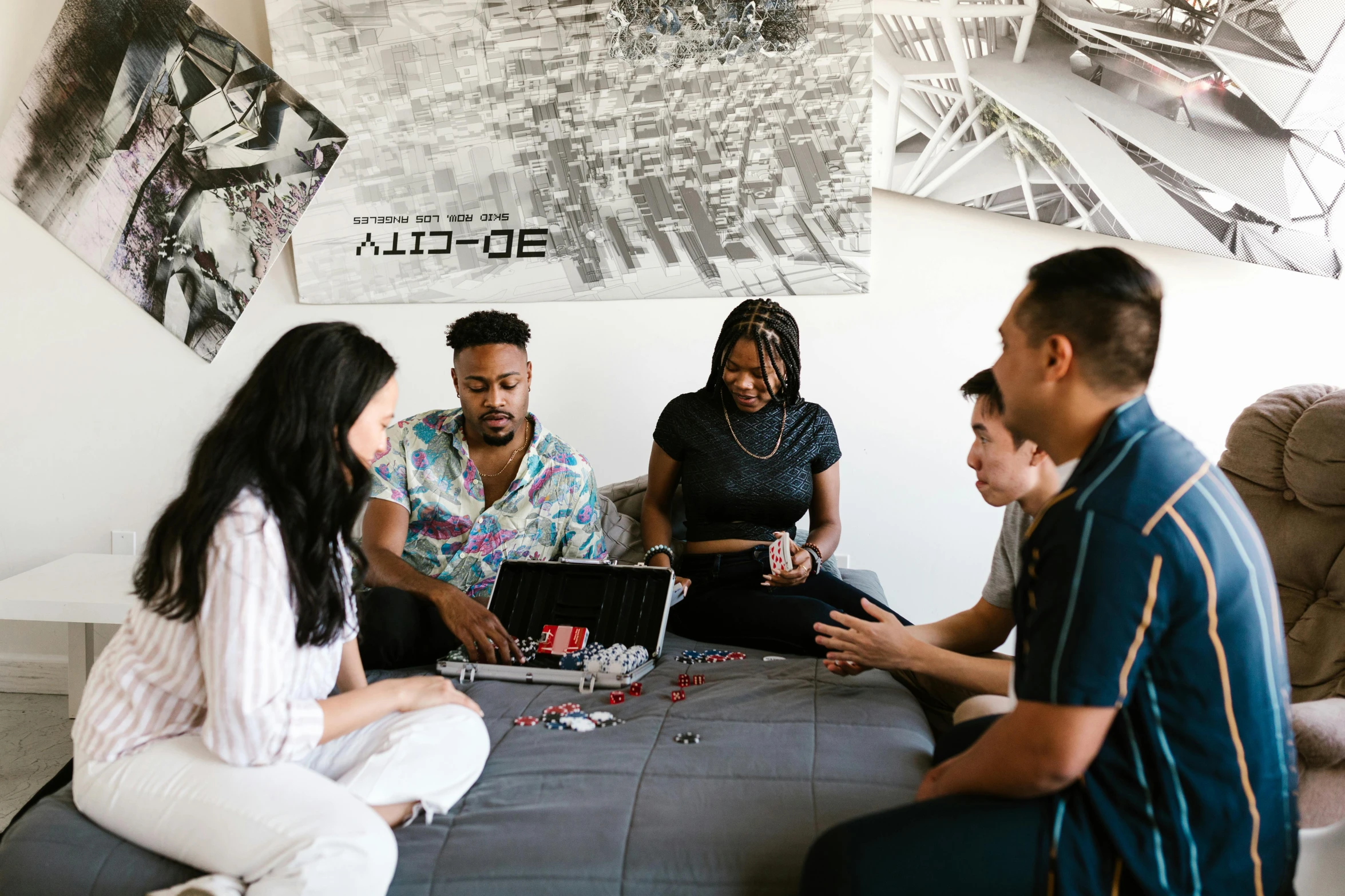 a group of people sitting around a table with laptops, pexels contest winner, game board, aida muluneh, thumbnail, casually dressed