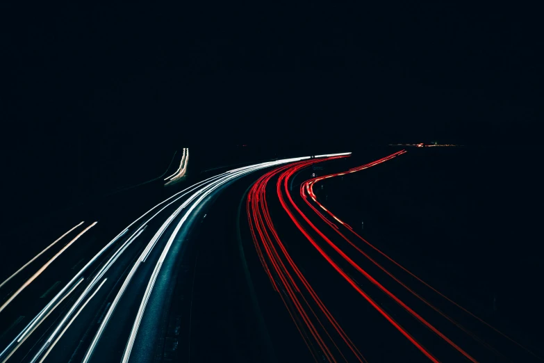 a long exposure photograph of a highway at night, unsplash, red and white neon, instagram post, thumbnail, red and blue black light