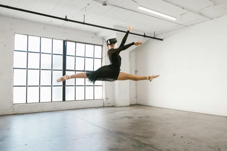 a woman in a black leo leo leo leo leo leo leo leo leo leo leo leo leo, by Gavin Hamilton, unsplash, arabesque, sydney park, in flight, dressed as a ballerina, hyperrealistic”