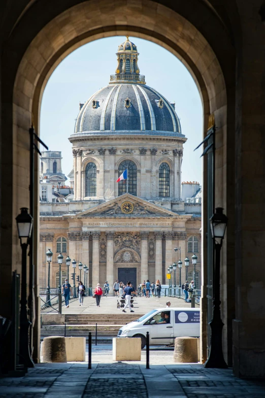 a large building with a dome on top of it, paris school, looking through a portal, walking towards the camera, looking out