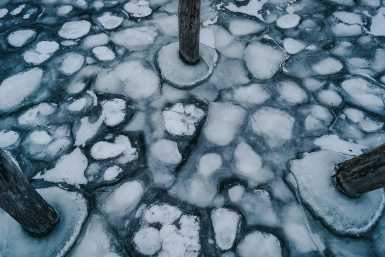 a fire hydrant sitting on top of a frozen lake, a picture, unsplash contest winner, land art, top down view, single tree, stepping stones, detailed photo 8 k