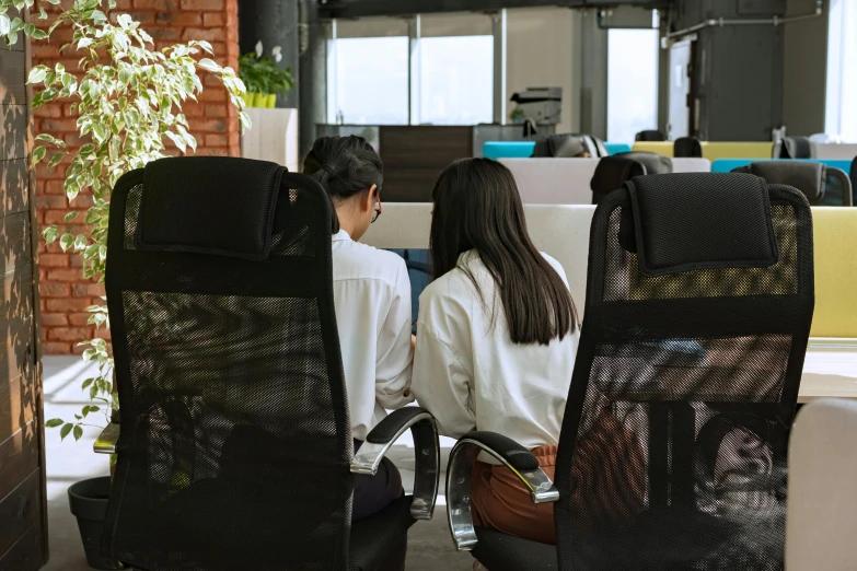 a couple of people that are sitting in a chair, sitting at a computer desk, profile image, asian women, ultrastation hq