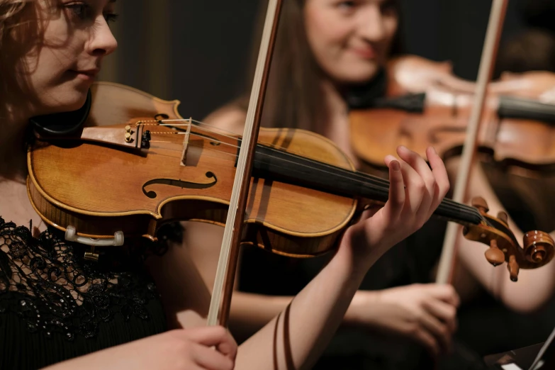 a close up of a person playing a violin, profile image, group photo, brown, thumbnail