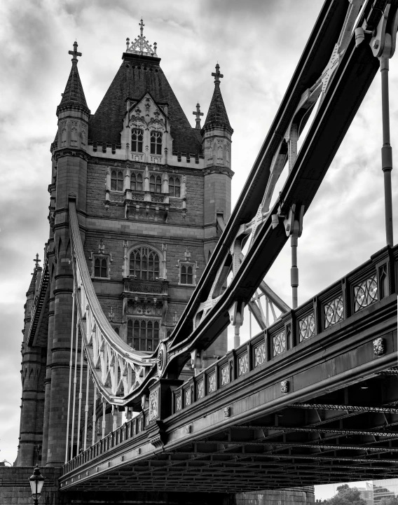 a black and white photo of the tower bridge, a black and white photo, by John Gibson, fine art, low view, black & white, detailed medium format photo, walk