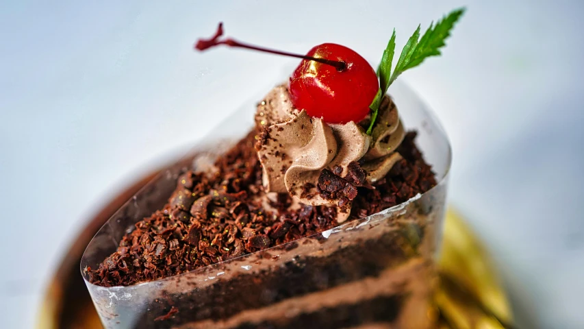 a piece of chocolate cake with a cherry on top, by Daniel Lieske, unsplash, profile image, pastry lizard, 2 2 years old, celebration