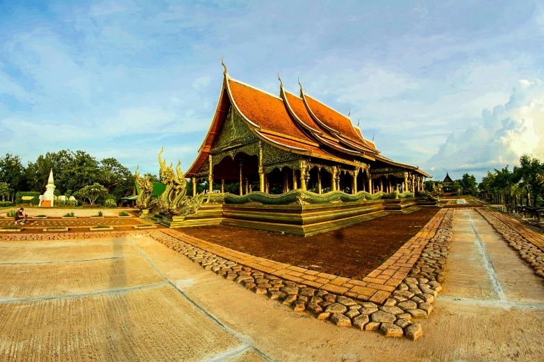 a large building sitting on top of a dirt field, pexels contest winner, thai temple, panoramic, square, 4 khd
