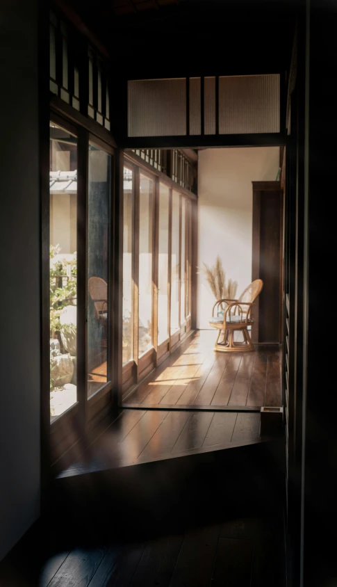 the sun shines through the windows of a house, unsplash, light and space, vray cinematic smooth, sakimichan hdri, balcony door, afternoon hangout