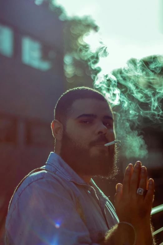 a man with a beard smokes a cigarette, an album cover, inspired by Elsa Bleda, pexels contest winner, teddy fresh, religious, joseph moncada, profile pic