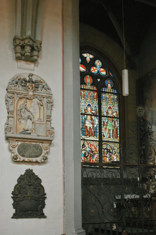 the interior of a church with stained glass windows, a picture, inspired by Károly Markó the Elder, bas relief, figurines, album, contemplating