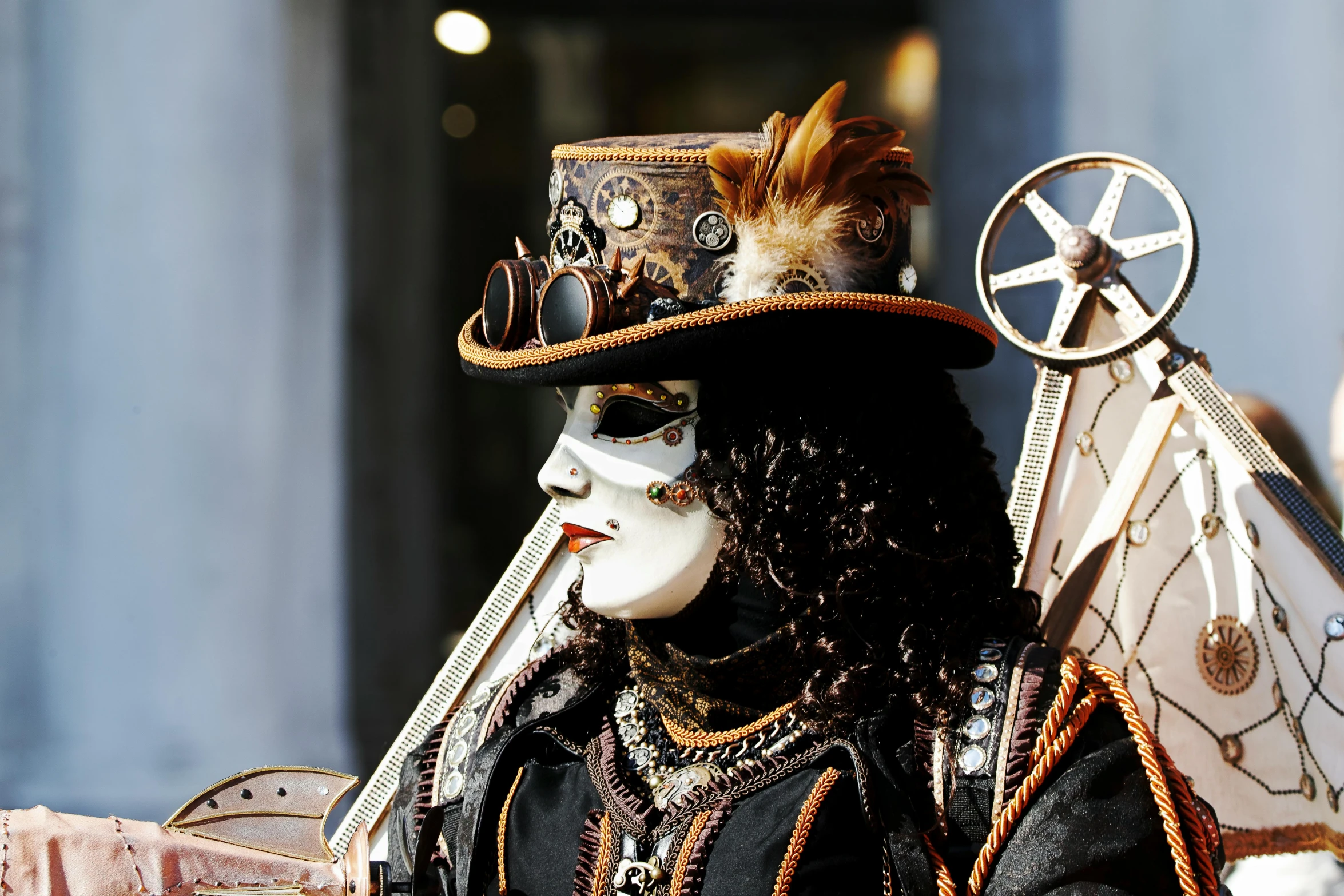 a close up of a person wearing a costume, inspired by Bartolomeo Vivarini, pexels contest winner, gothic art, steam punk style, venice, avatar image