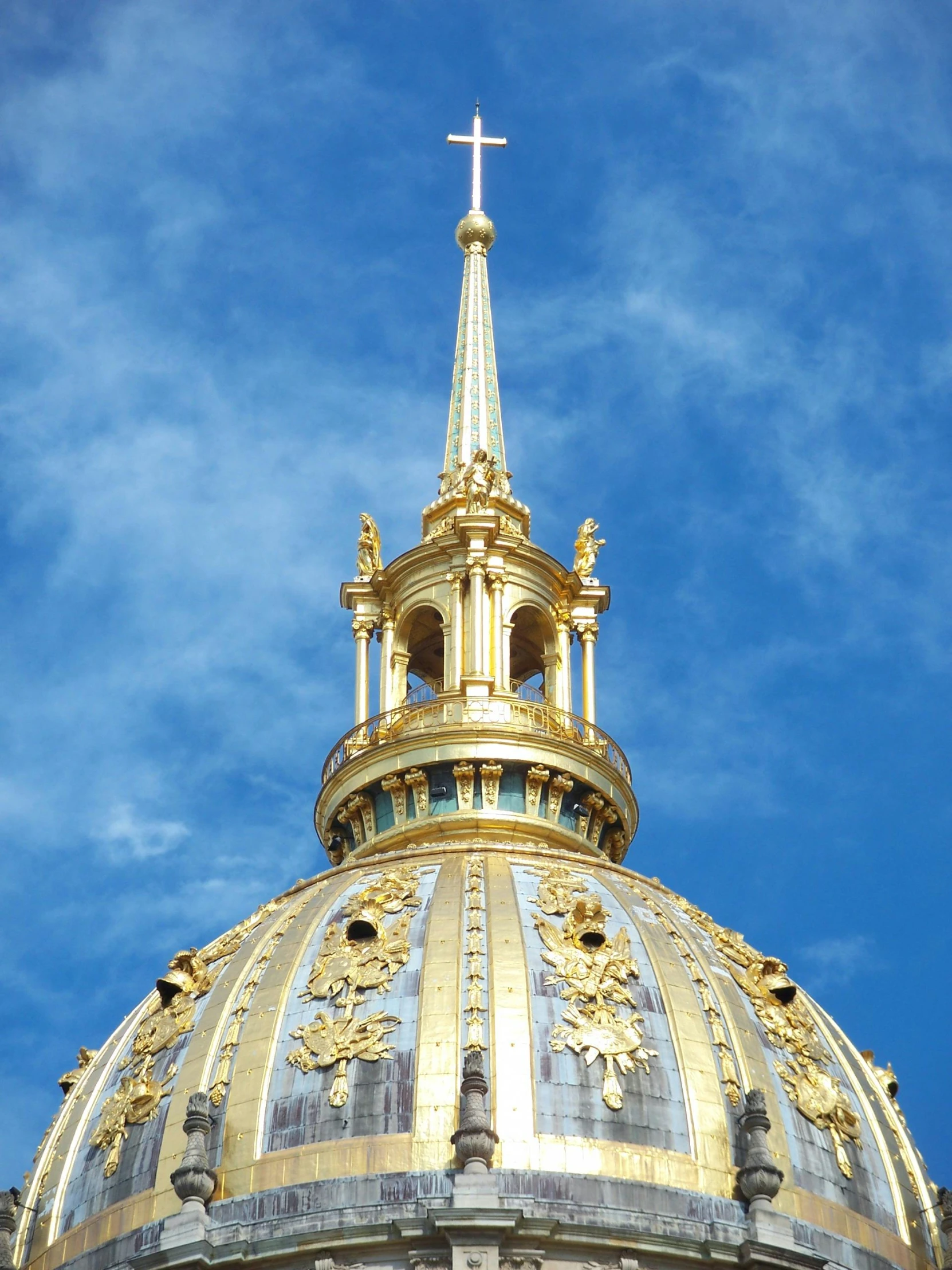 the dome of a building with a cross on top, inspired by Christopher Wren, baroque, shiny gold, thumbnail, in paris, profile image