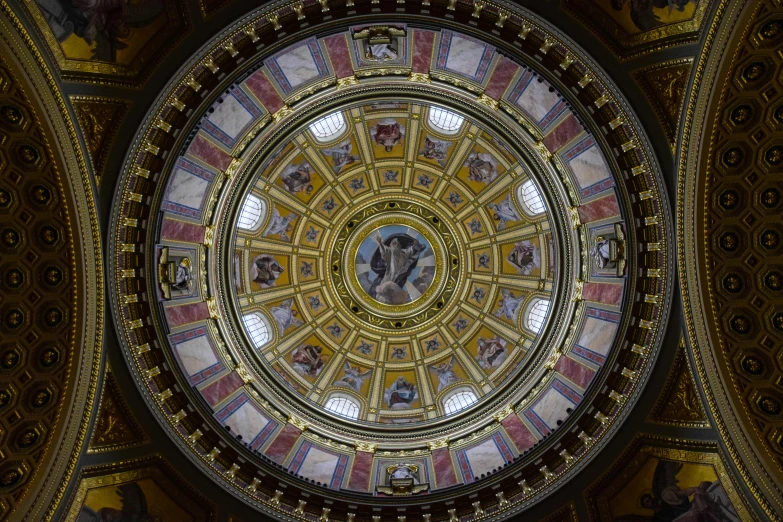 the dome of a building with a painting on it, inspired by Christopher Wren, unsplash contest winner, visual art, detailed faces looking up, 2 5 6 x 2 5 6 pixels, church interior, budapest
