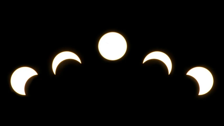 a group of eclipses in the dark sky, an album cover, pixabay, bauhaus, the three suns, white, see no evil, kris kuksi