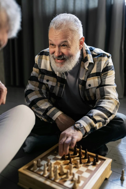 two older men playing a game of chess, a portrait, pexels contest winner, renaissance, a still of a happy, gray beard, promo image, flirting