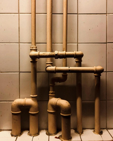 a bunch of pipes that are next to each other, an album cover, inspired by Elsa Bleda, unsplash, renaissance, toilet, brown, lgbt, scientific