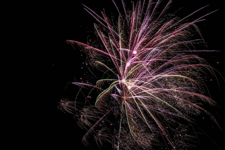 a fireworks is lit up in the night sky, by Tom Bonson, visual art, low angle photo, high quality product image”, pink, composite