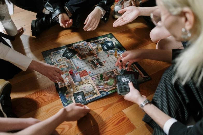 a group of people playing a board game, by Emma Andijewska, pexels contest winner, necromunda, decoration, thumbnail, flattened