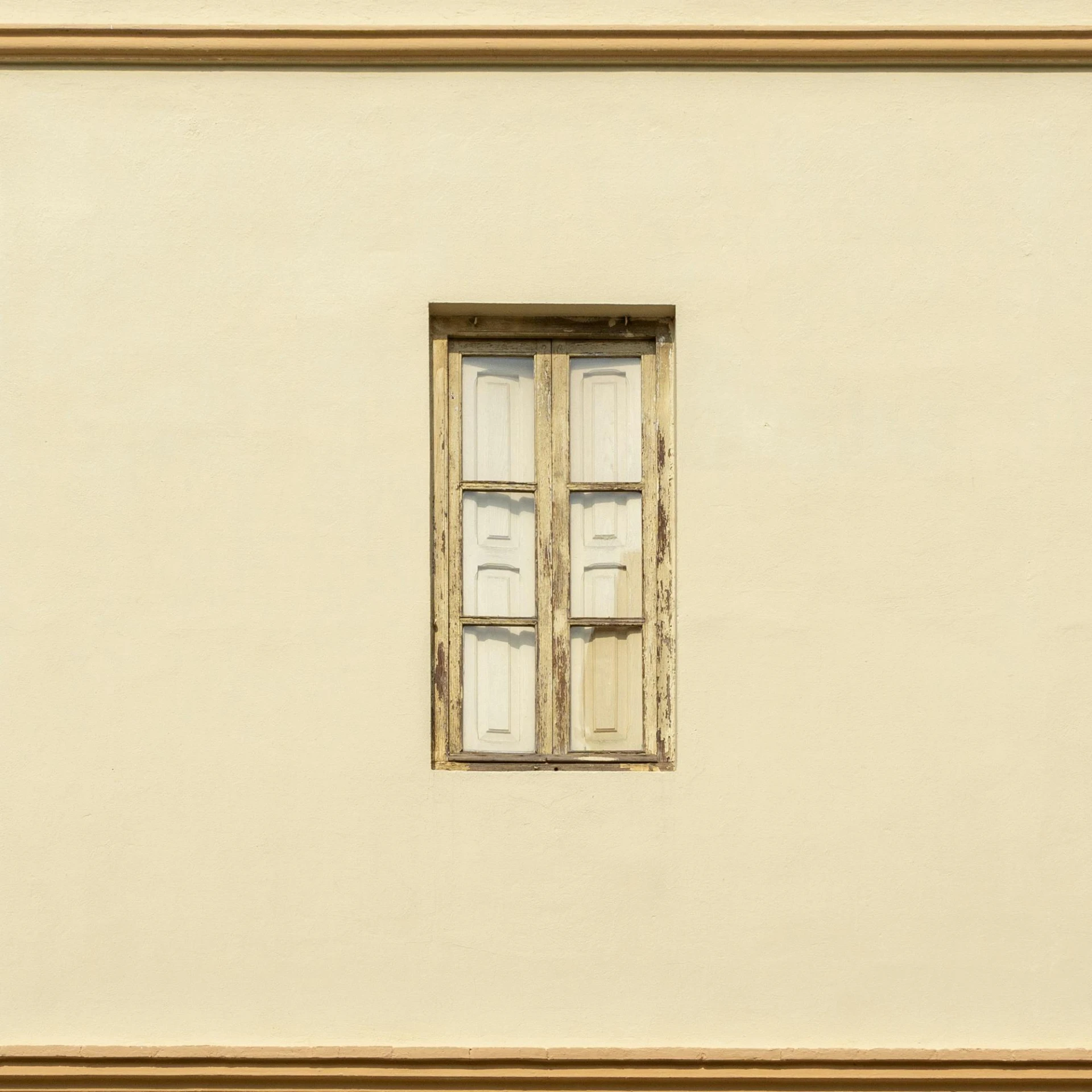 a fire hydrant in front of a building with a window, a minimalist painting, by Jan Kupecký, shades of gold display naturally, kris kuksi, windows and walls :5, shutters