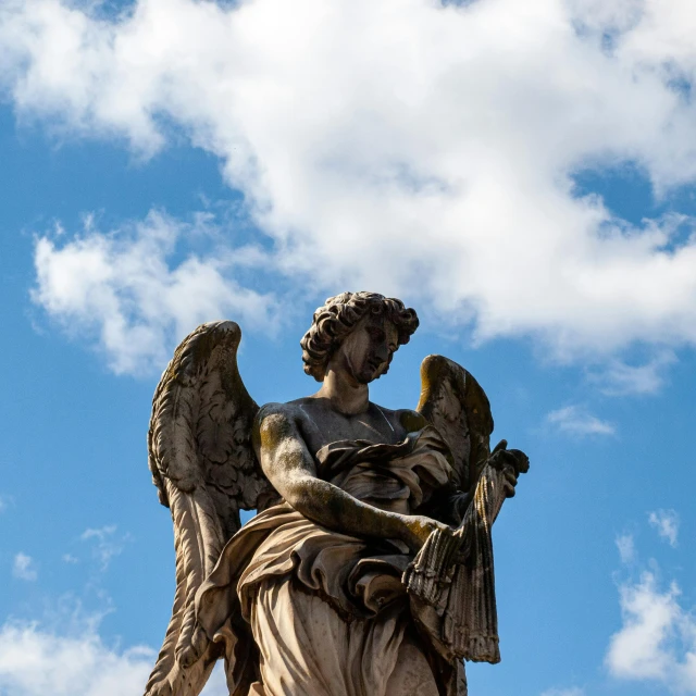 a statue of an angel on top of a building, a statue, by Alessandro Allori, pexels contest winner, neoclassicism, heavenly clouds, parce sepulto, richly detailed colored, concert