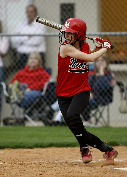 a woman holding a baseball bat on top of a field, in red and black, sports photo, michael wellen, 15081959 21121991 01012000 4k