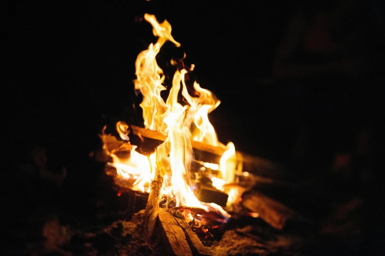 a close up of a fire in the dark, campsites, avatar image