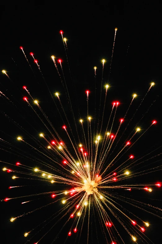 a firework is lit up in the night sky, shining gold and black and red, medium detail, 2 0 5 6, multicoloured