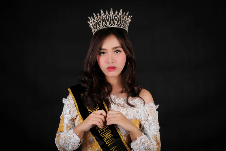 a beautiful young woman with a crown on her head, a portrait, by Bernardino Mei, shutterstock, asian human, prize winning color photo, thumbnail, high quality image