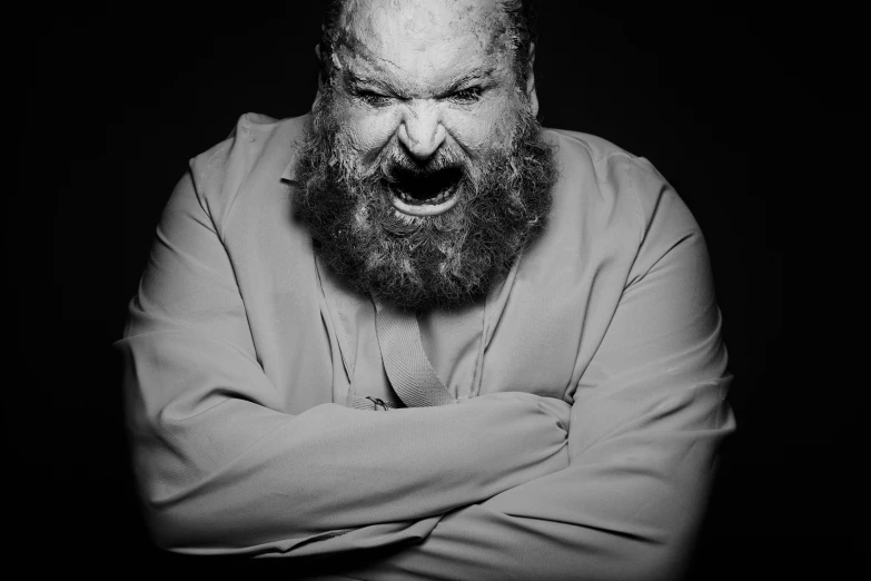 a black and white photo of a man with a beard, unsplash, baroque, angry sasquatch, action bronson, bud spencer, a bald