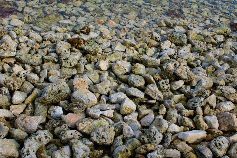 a pile of rocks sitting on top of a body of water, an album cover, inspired by Thomas Struth, unsplash, water particules, ignant, fish shoal, ((rocks))