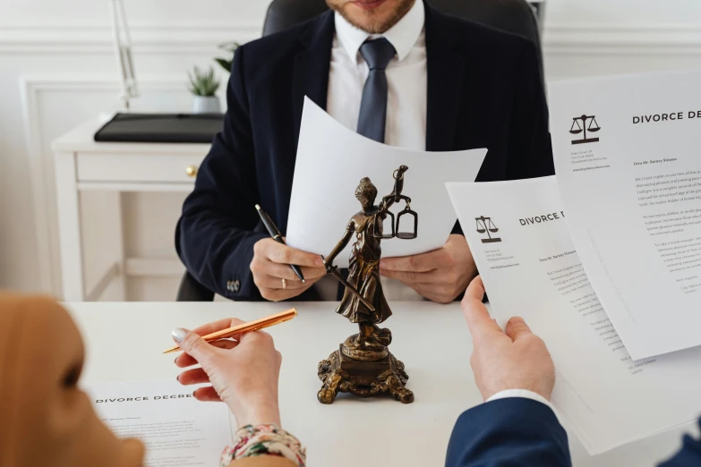 a couple of people that are sitting at a table, lawyer suit, holding a staff, viewed from a distance, clean and pristine design