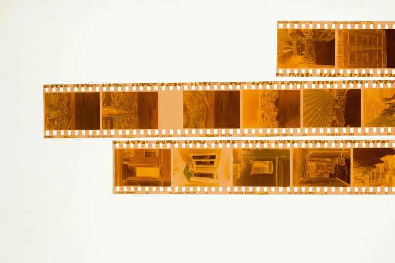 a couple of films sitting next to each other, inspired by Raoul Ubac, unsplash, video art, kodak gold film, brown, photolithography, 35mm —w 1920 —h 1080