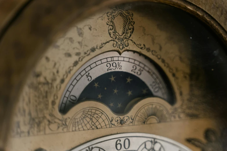 a close up of a clock with roman numerals, an engraving, by Matthias Stom, trending on unsplash, vanitas, 1 8 th century style, high detail photo, thumbnail, zoomed view of a banknote
