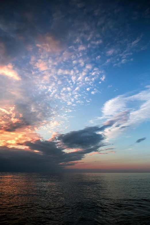a large body of water under a cloudy sky, colorful skies, black sea, today\'s featured photograph 4k, layered stratocumulus clouds