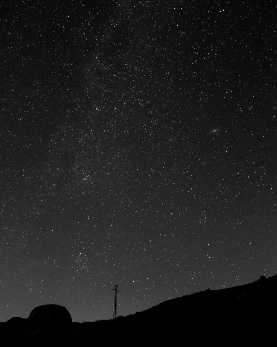 a black and white photo of the night sky, by Giuseppe Camuncoli, 2 5 6 x 2 5 6 pixels, contemplating, daniel dociu, busy night