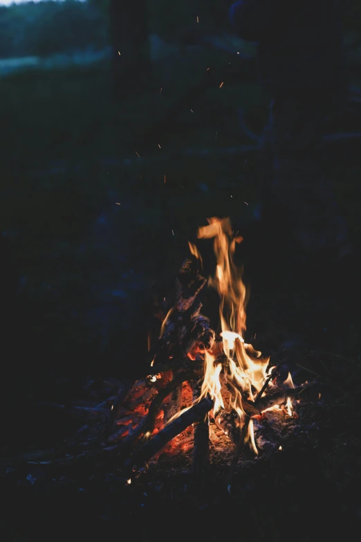 a campfire is lit up in the dark, an album cover, pexels contest winner, instagram story, 2019 trending photo, profile picture, dark. no text
