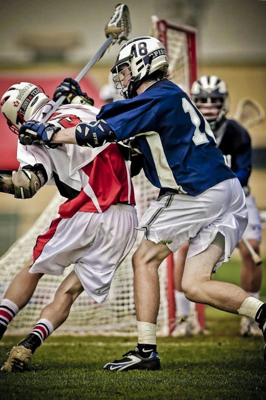 a group of men playing a game of lacrosse, pexels contest winner, fighting each other, slide show, splash image, helmet