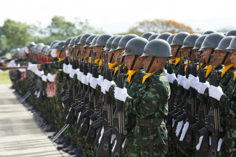 a group of soldiers standing next to each other, thailand, avatar image, military parade, up close image