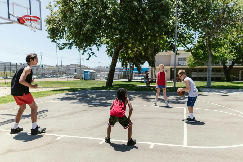 a group of people playing a game of basketball, by Gavin Hamilton, unsplash, 5 years old, parks and public space, central california, te pae