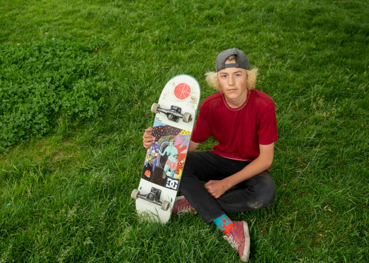 a person sitting in the grass with a skateboard, portrait of jerma985, profile image