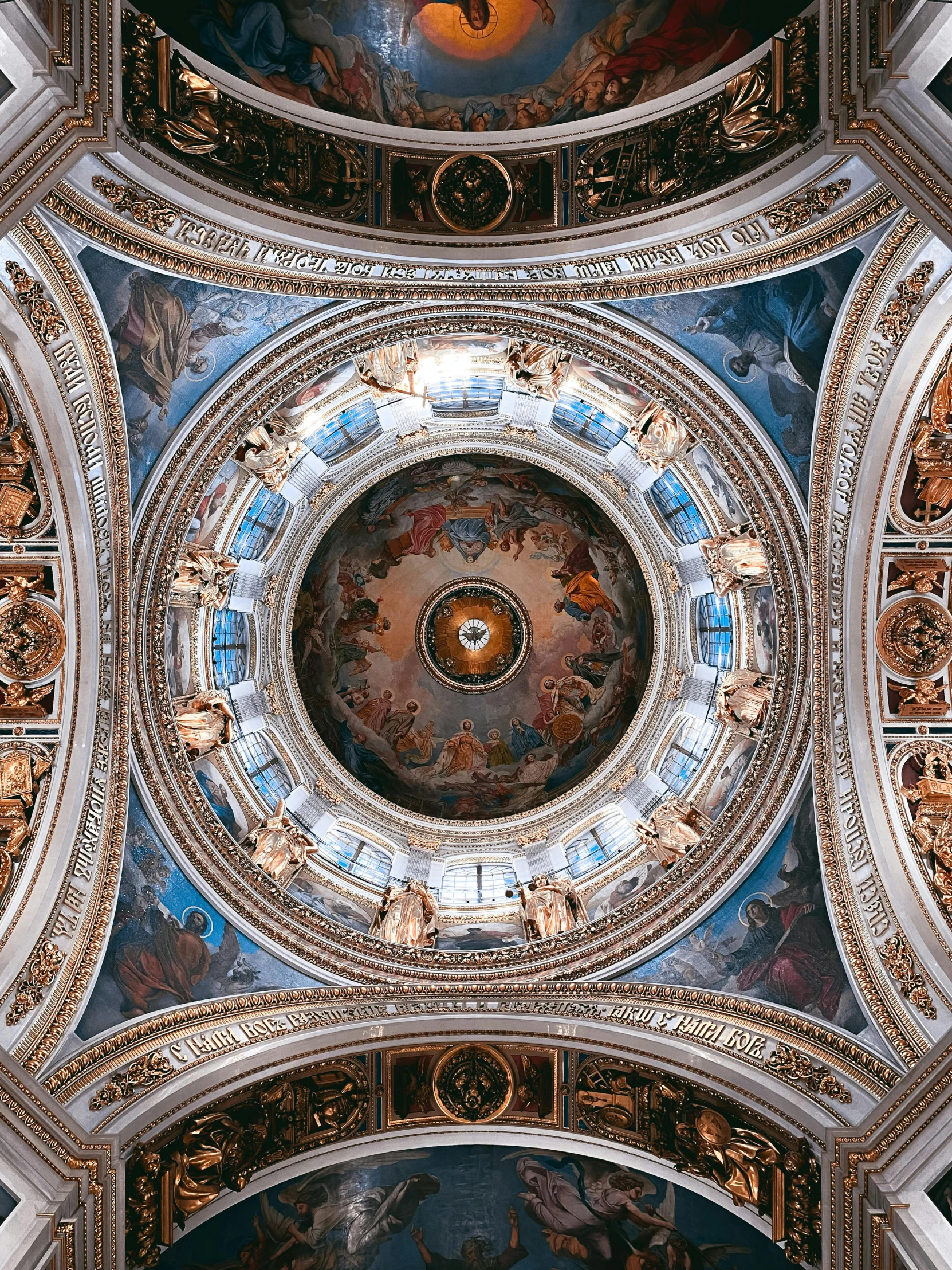 the ceiling of a building with paintings on it, an album cover, unsplash contest winner, neoclassicism, spherical, orthodox christianity, 2 5 6 x 2 5 6 pixels, chrome cathedrals