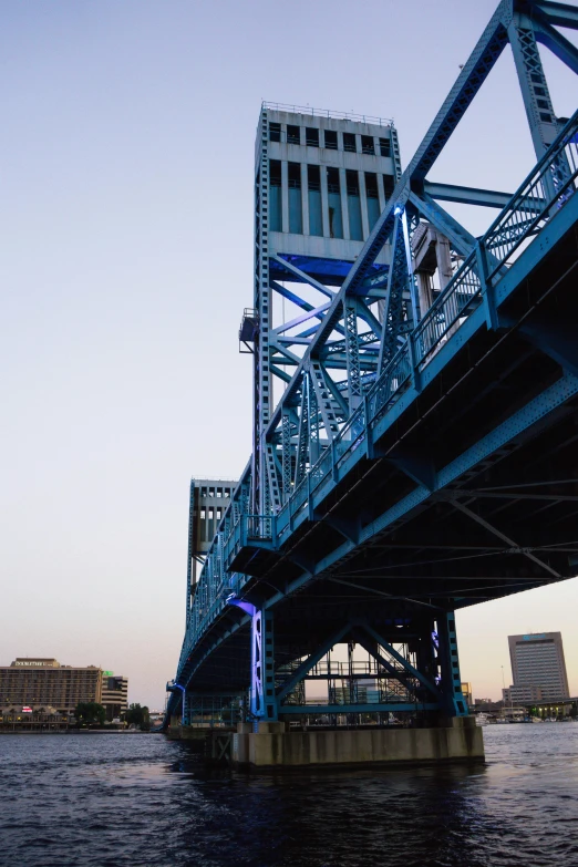 a blue bridge over a body of water, cleveland, downtown jacksonville florida, 2022 photograph, ultradetailed