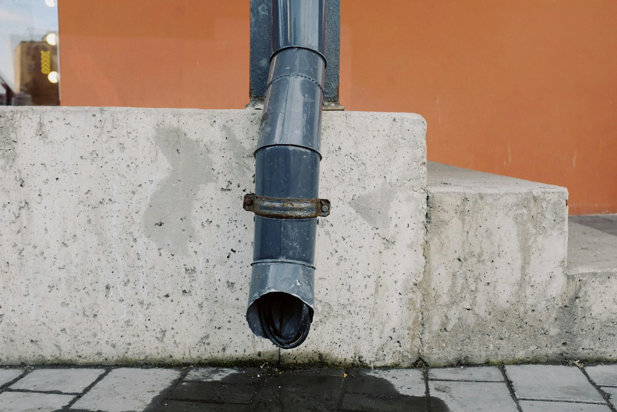 a blue pipe sticking out of a cement wall, by Attila Meszlenyi, unsplash, hyperrealism, blocked drains, bernd and hilla becher, 15081959 21121991 01012000 4k, ilustration