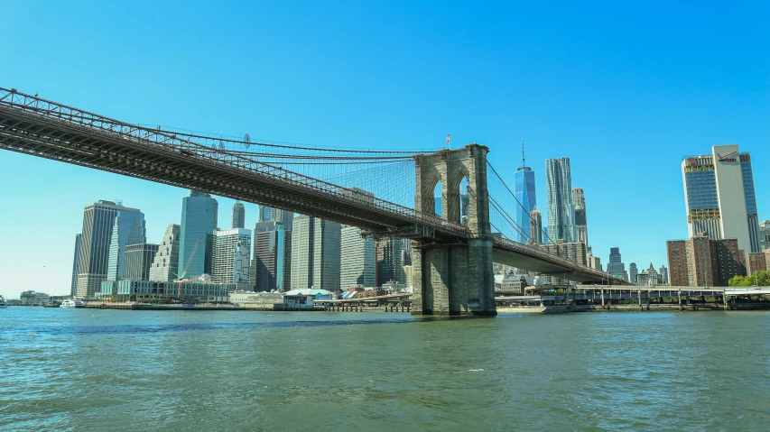 a view of the brooklyn bridge from the water, pexels contest winner, hudson river school, 4k panoramic, fan favorite, high resolution, 2022 photograph