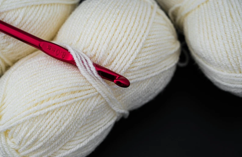 a close up of yarn and a crochet hook, unsplash, white red, thumbnail, albino, fan favorite