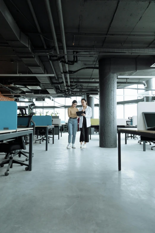 a couple of people that are standing in a room, in a open-space working space, bangkok, ergodox, thumbnail